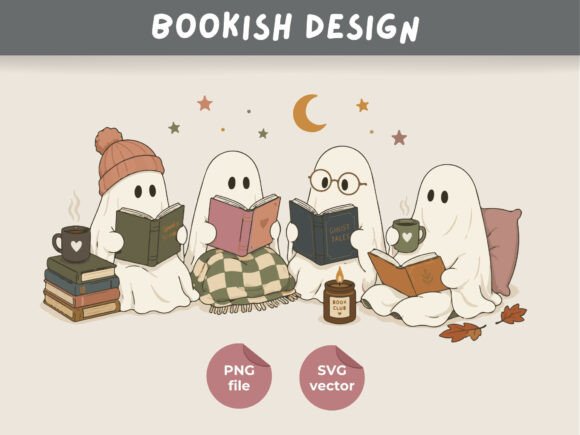Download Cozy Book Club Ghosts, Book Lover Design - Ghost Collection