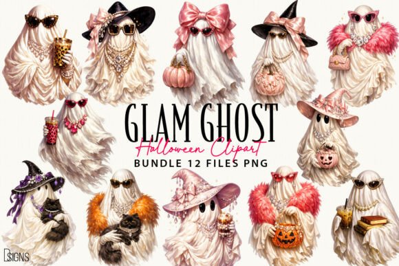 Download Glam Ghost Halloween Clipart Bundle PNG - Ghost Collection