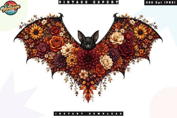 Download Floral Gothic Bat Autumn Bloom PNG - Bat Collection